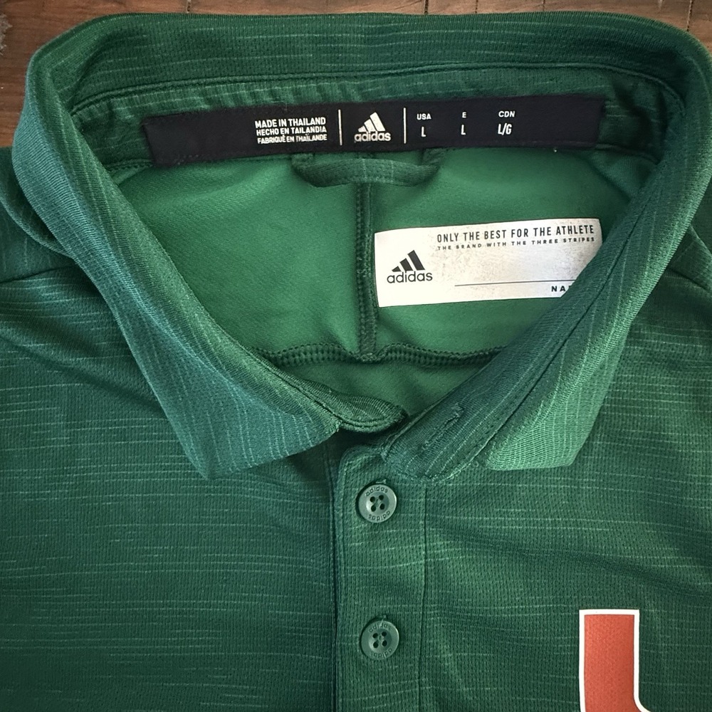 Miami Hurricanes NCAA Adidas Perf. Polo Dark Green Men's Large - Picture 3 of 7